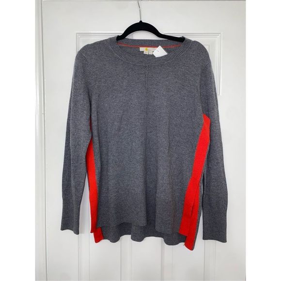 BodenโWool/Cotton Blend Gray Red Stripe Sweater, Size Medium - Picture 2 of 12